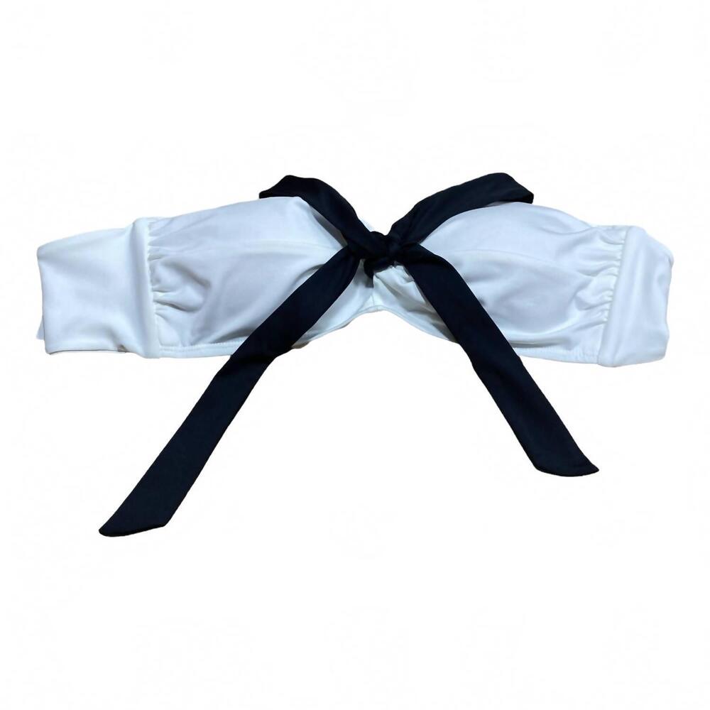 NEW RALPH LAUREN women's colorblocked bandeau bikini swim top in black/white